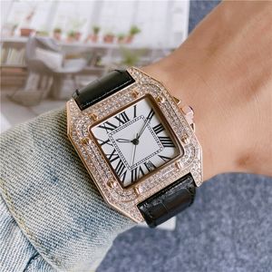 Modemerk kijkt naar mannen vierkant kristalstijl hoogwaardige lederen band pols horloge ca56