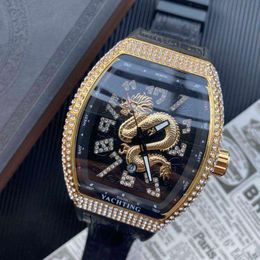 Montres de marque de mode hommes Tonneau cristal style Loong bracelet en cuir en caoutchouc montre-bracelet Muller FM18243N