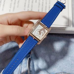 Modemerk Horloges Dames Meisje Kristal Rechthoek Stijl Lederen Band Quartz Polshorloge HE02228I