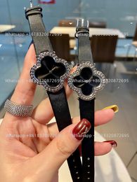 Modemerk kijkt naar vrouwen Girl Flowers Cleef Style Leather Riem pols Watch Clock VA 01