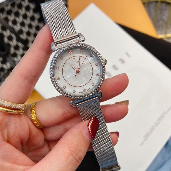 Relojes de marca de moda para mujer y niña, reloj de pulsera con banda de acero de estilo cristalino, CHA50283e