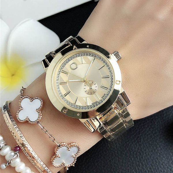 Relojes de marca de moda para mujer y niña, reloj de pulsera de cuarzo con banda de Metal y acero de estilo cristalino P71