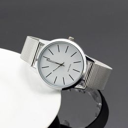 Mode Merk Horloges Dames Heren Unisex Zilver Staal Metalen Band Quartz Polshorloge C05