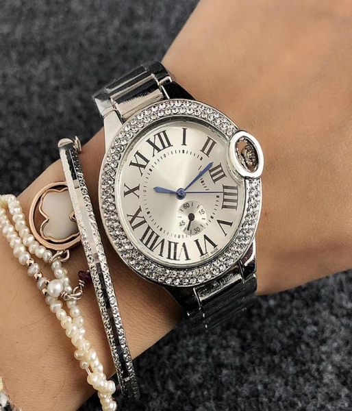Marque de mode Femmes Fille Crystal Roman Numerals Dial Steel Band Quartz Wrist Watch CA051393755