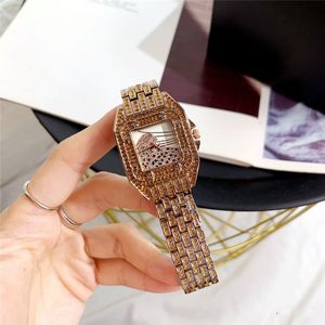 Marque de mode femmes fille léopard cristal style carré cadran en acier inoxydable bande Quartz montre-bracelet CA28