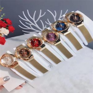 Modemerk Women Girl Rose Flower Style Metal Steel Band Magnetic Buckle Style Quartz Pols Watch DI09229I