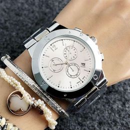 Fashion Brand Women Girls Beautiful 3 Dials Style Date Calendrier Metal Steel Band Quartz Wrist Watch P38306L