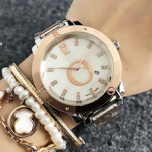 Marque de mode femmes filles cristal acier bande métallique Date calendrier Quartz Pan montre-bracelet P57293Z