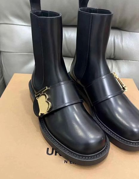 Botas Chelsea de cuero con motivo de mujer de marca de moda, botines de punta redonda Thomas chapados en oro, botines de moto cómodos para mujer EU35-40