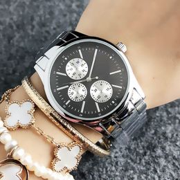 Montre-bracelet de marque de mode pour femme fille 3 cadrans style acier bande de métal montres à quartz TOM 13