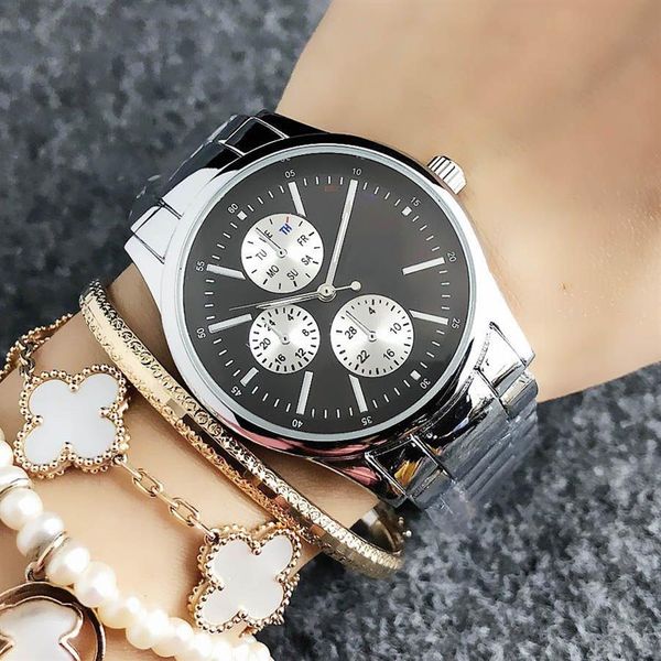 Montre-bracelet de marque de mode pour femmes fille 3 cadrans style acier bande métallique montres à quartz TOM 132616
