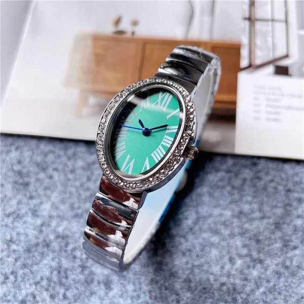 Marque de mode montre-bracelet femmes fille diamant ovale chiffres arabes Style acier métal bande belle horloge C61