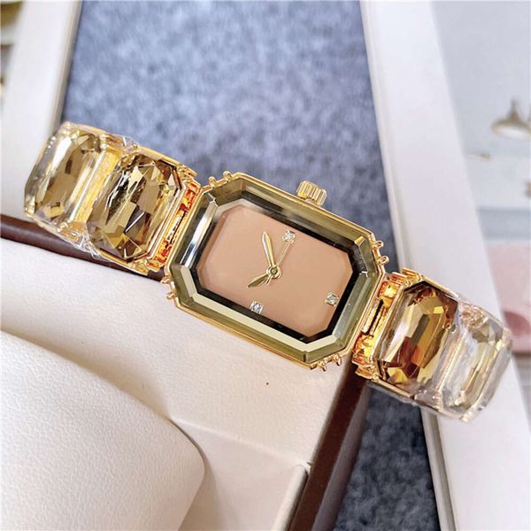 La marque de mode regarde les femmes filles beaux rectangles Gems colorés concept en acier du groupe de métal horloge s72