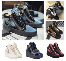 Ltaly luxe chaussure décontractée de haute qualité Luxurys fermeture éclair hommes femmes rivet baskets hautes chaussures plates baskets en cuir givré chaussures de couple EUR taille 36-46