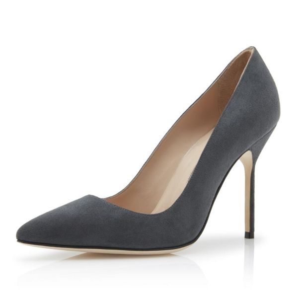 Mode Escarpins Femmes Sandales BB Charcoal 105 mm Gris Foncé Noir Daim Bout Pointu Italie Populaire Conception De Bouche Peu Profonde Robe De Soirée Élégante Talons Hauts Sandal Box EU 35-43