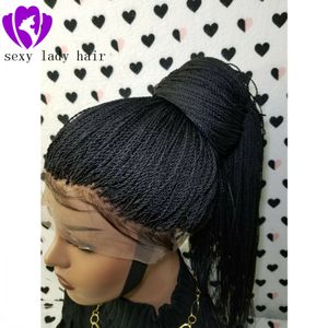 Mode brésilienne tresses perruque 13X4 synthétique avant de lacet perruques pour les femmes séparation libre noir queue de cheval Crochet torsion tresse cheveux