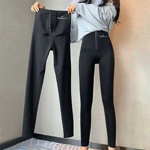 Mode Breasted Taille Corset Naadloze Leggings Dames Plus Size Slanke Stretch Legging Sweatpants Black Printing Enkle-length Pant 211215