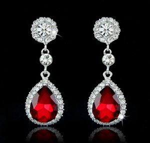 Fashion Bridal Jewelry Crystals Boucles d'oreilles Silver Richestones Long Drop Bringle 5 Colors Wedding Gift2719407