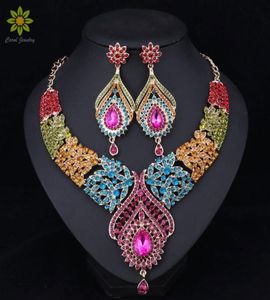 Fashion Bridal Jewelry ensemble Collier de mariage Boucle d'oreille pour les mariées accessoires de fête Gold Clestal Crystal Indian Femmes Decoration5854724