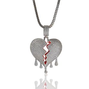 Mode Gebroken Hart Hanger Kettingen Vol Strass Shining Jongens Rock Rapper Ketting Tennis Ketting Heren Hip Hop Sieraden Voor Gif2513