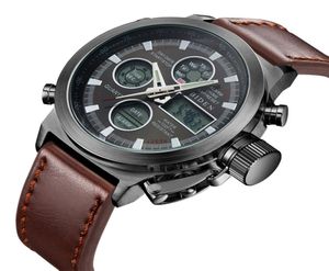 Mode bruin leer en nylon Men039S Militaire horloge Waterdichte analoge digitale sporthorloges voor mannen 20181731565