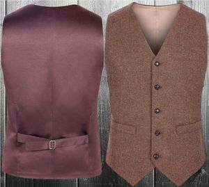 Mode marron laine tweed marié gilet formel hommes gilet de haute qualité hommes mariage porter marié gilets décontracté mince gilets sur mesure 11