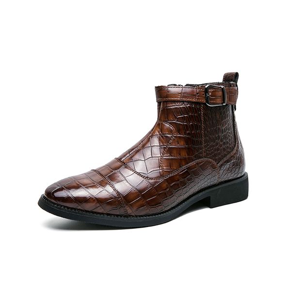 Boucle de mode bottes en cuir hommes chaussures motif crocodile bottines Oxfords chaussures en cuir robe hommes d'affaires bottes pour garçons bottes de fête