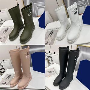 Moda hebilla tachuelas letra grabada impresión zapato de bota de lluvia mujer TERRITORIO medias botas planas zapatos de diseñador superior botines de invierno para mujer 59Dl #