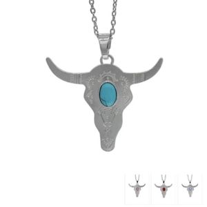 Mode Buffalo Hoofd Bead Silver Color Bull Cattle Charm Bead Longhorn Horn Cattle Pendant voor sieraden Carnelian Y75 277Y