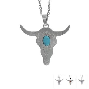 Mode Buffalo Hoofd Bead Silver Color Bull Cattle Charm Bead Longhorn Horn Cattle Pendant voor sieraden Carnelian Y753102