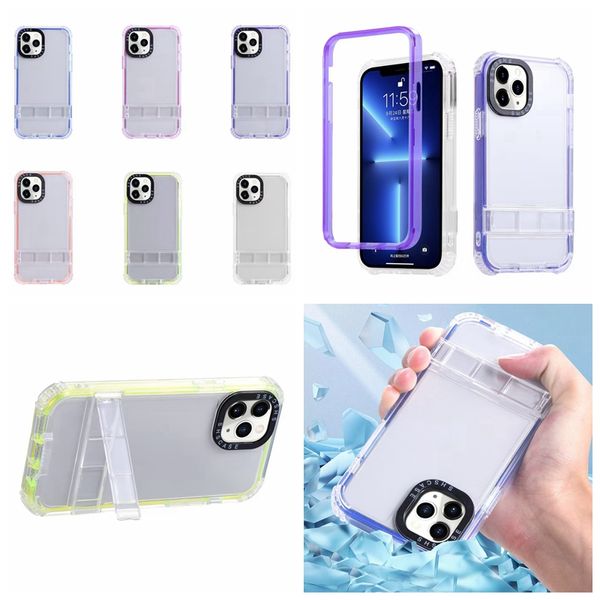 Support de cadre de pare-chocs de mode Étuis antichoc pour iPhone 15 14 Pro Max 13 12 11 8 7 6 Plus Support en cristal 2 en 1 PC dur Soft TPU Clear 2 en 1 Couverture arrière hybride bicolore