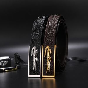 Fashion Business and Leisure Men Designer Belts Crocodile Skin Material Steel Areal Lishle Backle Belt Width est 3 8 cm264S