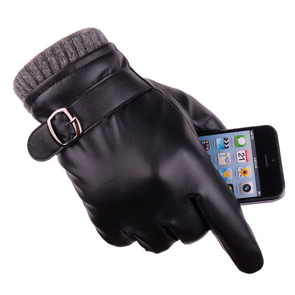 Mode hiver conduite gants coupe-vent imperméables garder au chaud écran tactile gant en cuir noir pour hommes cadeau d'affaires