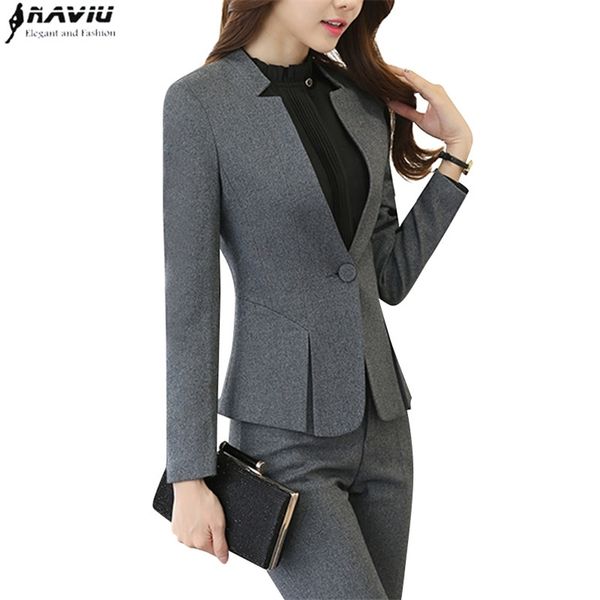 Moda Entrevista de negocios Pantalones de mujer Traje Tallas grandes Ropa de trabajo Oficina Damas de manga larga Slim Formal Blazer y pantalones Set 210930