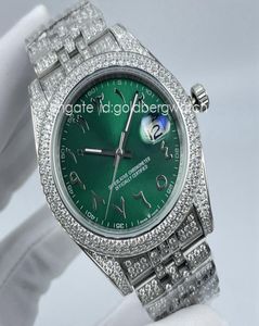 Fashion Business Silver Mens Watch DateJust 126334 126333 Ice Out Diamond Watch Sapphire Glour Green Arabe numérique Calan 41mm Auto6446208
