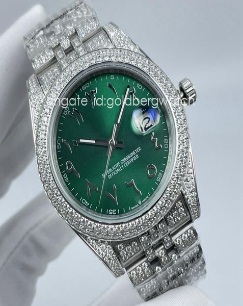 Business Fashion Silver Mens Watch DateJust 126334 126333 Ice Out Watch Diamond Glass Glass Green árabe Dial digital 41 mm Auto6446208