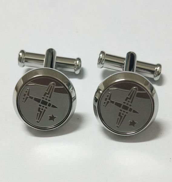 Gemelos de acero inoxidable de negocios de moda en gemelos con patrón de avión para hombres, regalo para Amiga, NO con caja 1160014