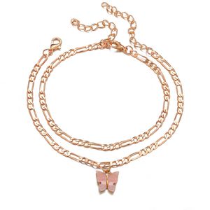 Fashion Butterfly Anklet Beach Dubbele armbanden Gold Chain Vintage Anklets Dames Hip Hop Jewelry