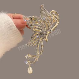 Fashion Butterfly Hair Claw Rhinestone Pearls Hair Clips voor vrouwen en meisjes paardenstaart klauwen clip haaraccessoires geschenken