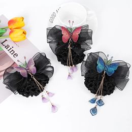 Filet à cheveux papillon en maille, épingle à cheveux élégante, couverture de pince à cheveux, pompon, Barrette, couvre-chef, danse, accessoires pour cheveux de bureau