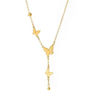 Collier de papillon de la mode Bijoux pour les femmes en acier inoxydable plaqué or pendentif collier à filet 22624
