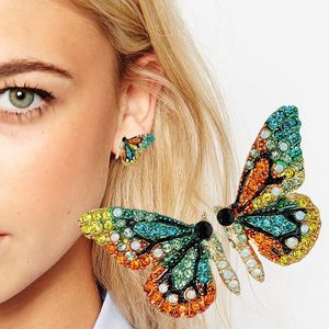 Mode vlinder studs oorbellen kleurrijke steentjes s925 zilveren pin stalen naald dames diamant sieraden geschenken dierlijke ontwerp straat party charmante accessoires