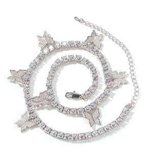 Fashion Butterfly Tennis Chain Collier Mens pour femmes Bijoux hip hop or argent rose rose glacé Colliers de diamant