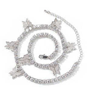 Fashion Butterfly Tennis Chain Collier Mens pour femmes Bijoux hip hop or argent rose rose glacé Colliers de diamant