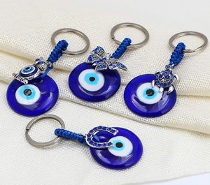 Mode Buttery Turtle Owl Palm Evil Eyes Key Rings Keychain Metal Keyring Glass Lucky Blue Eye Pendant Ornament Keychains For Women Girls Gift