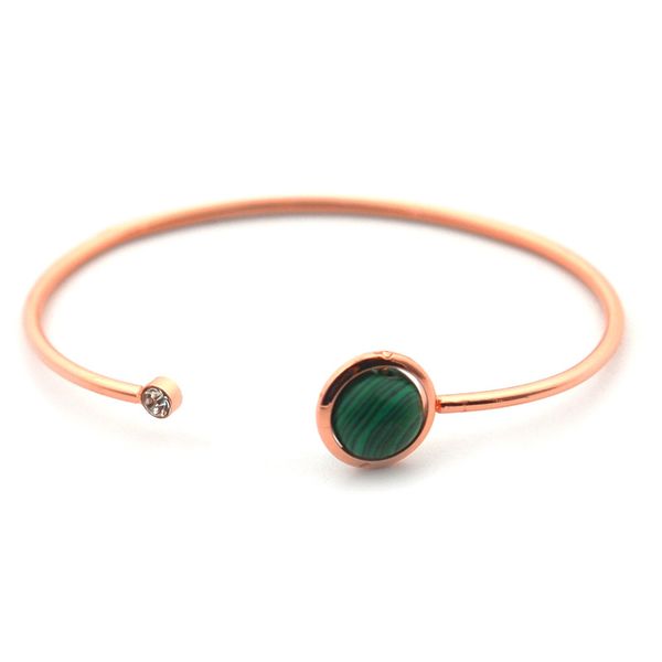 Pulsera de malaquita de oro rosa abierta en forma de C a la moda, modelos de pareja con incrustaciones de gemas esféricas, brazaletes de cobre, joyería para mujer