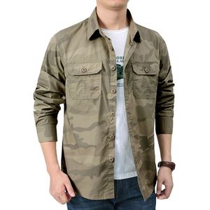 Mode Camo chemise à manches longues hommes mode militaire travail chemises surchemise mâle surdimensionné ample Camouflage haut sous-vêtements XXXXL