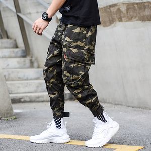 Pantalones de ejército de camuflaje a la moda para hombre, pantalones vaqueros para correr, ropa de calle con banda en el tobillo, pantalones vaqueros de estilo Punk Hip Hop, pantalones Cargo con Bolsillo grande para hombre