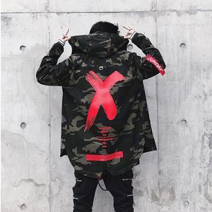 Mode camouflage jassen Men High Street X Print Jackets Windscheper jas Hip Hop Streetwear Casual Hood Pilot Jacket Tops Men