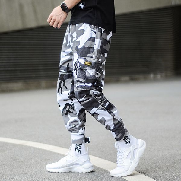 Pantalones de correr para hombre estilo Punk de camuflaje a la moda, ropa de calle juvenil, pantalones vaqueros de Hip Hop para hombre, pantalones Cargo con bolsillos grandes, pantalones Harem para hombre